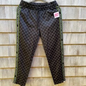 NWT Juicy Couture Logo Check Tricot Track Pant Green Stripe Side Zipper Sz XL